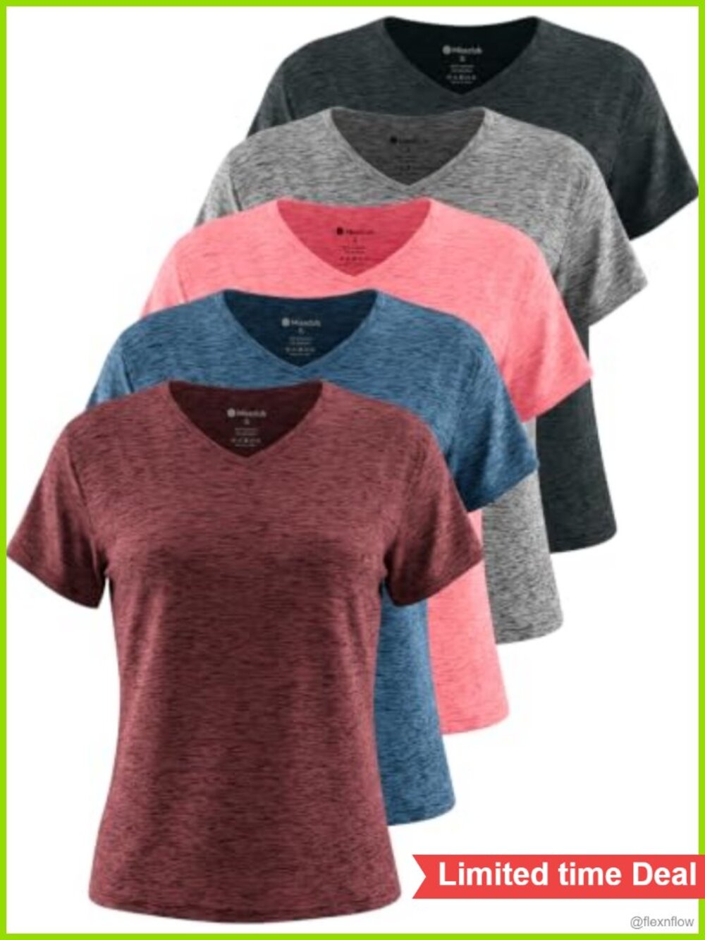 5 Pack Women's Quick Dry Short Sleeve V-Neck Workout Athletic Shirts UPF 50+